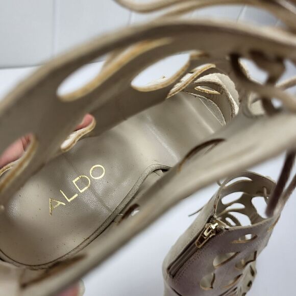 Aldo Tan Suede Laser-Cut Peep Toe Heels, Size 6.5 - Picture 13 of 16